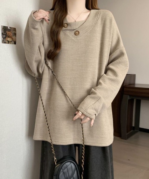 SallyLunn(サリーラン)の「ボタンアクセントリブオーバートップス(Tシャツ/カットソー・レディース・ベージュ/スミクロ/グレー・MEDIUM/LARGE)」の10枚目の写真