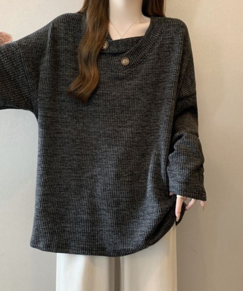 SallyLunn(サリーラン)の「ボタンアクセントリブオーバートップス(Tシャツ/カットソー・レディース・ベージュ/スミクロ/グレー・MEDIUM/LARGE)」の14枚目の写真