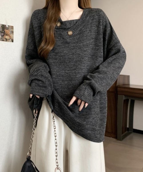 SallyLunn(サリーラン)の「ボタンアクセントリブオーバートップス(Tシャツ/カットソー・レディース・ベージュ/スミクロ/グレー・MEDIUM/LARGE)」の16枚目の写真