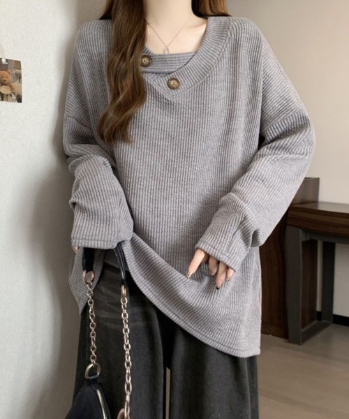 SallyLunn(サリーラン)の「ボタンアクセントリブオーバートップス(Tシャツ/カットソー・レディース・ベージュ/スミクロ/グレー・MEDIUM/LARGE)」の17枚目の写真