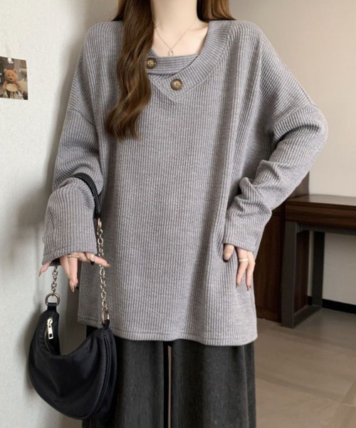 SallyLunn(サリーラン)の「ボタンアクセントリブオーバートップス(Tシャツ/カットソー・レディース・ベージュ/スミクロ/グレー・MEDIUM/LARGE)」の19枚目の写真