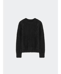 FLUFFY PULL OVER ROUND KNIT BLACK