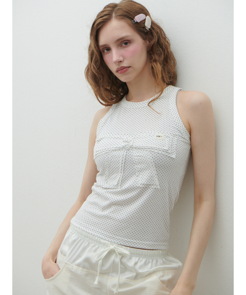 HHIPS(ダブルヒップス)の「リボンベーシックノースリーブトップス(ドット)(Tシャツ/カットソー・レディース・その他・FREE)」の1枚目の写真