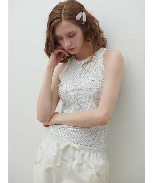 HHIPS(ダブルヒップス)の「リボンベーシックノースリーブトップス(ドット)(Tシャツ/カットソー・レディース・その他・FREE)」の2枚目の写真