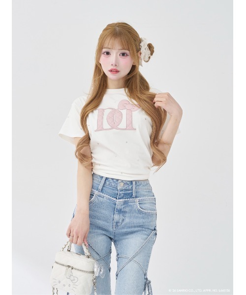 Hello DarichキルティングアップリケビジューTシャツ（Tシャツ