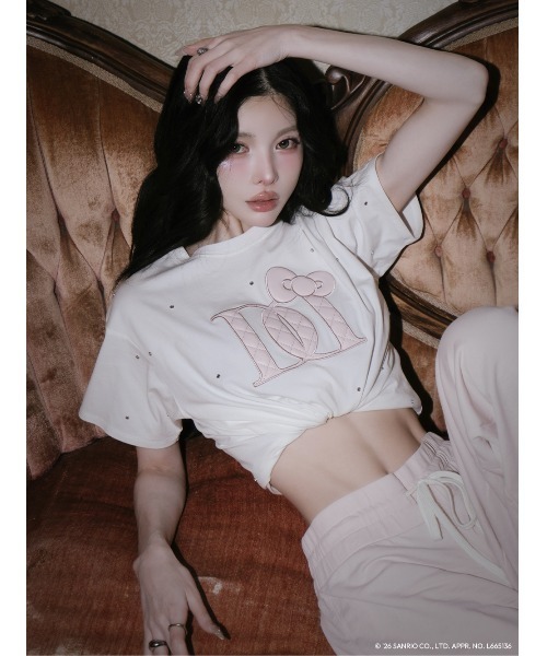 Hello DarichキルティングアップリケビジューTシャツ（Tシャツ