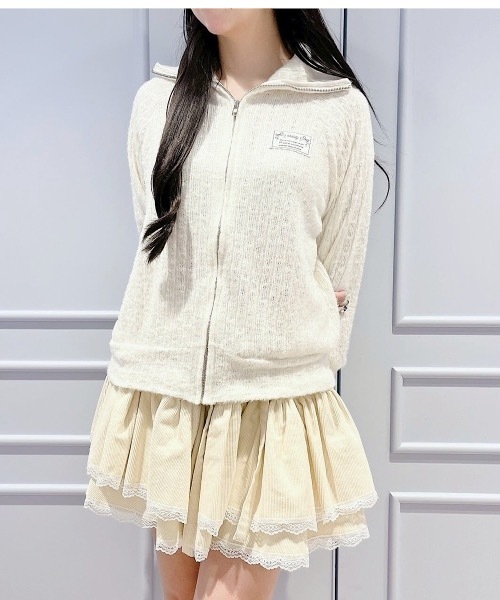 lilLilly（リルリリー）の「ジップニットジャケット（ニット/セーター・レディース・ホワイト/ブルー・FREE）」の2枚目の写真