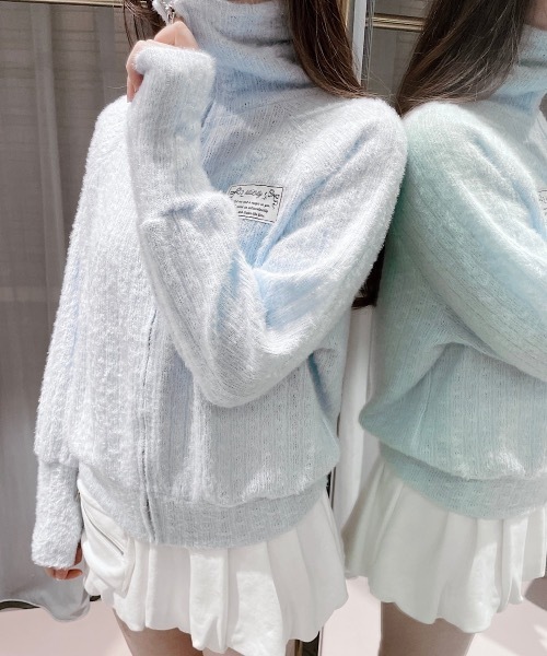 lilLilly（リルリリー）の「ジップニットジャケット（ニット/セーター・レディース・ホワイト/ブルー・FREE）」の6枚目の写真