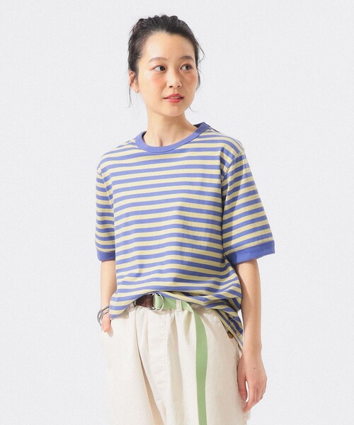 BEAMS BOY（ビームスボーイ）の「ボーダー バインダー ショートスリーブ Tシャツ（Tシャツ/カットソー・レディース・イエロー/パープル/グリーン/ブラック・1/2/3）」の3枚目の写真