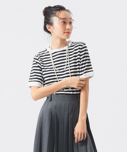 BEAMS BOY（ビームスボーイ）の「ボーダー バインダー ショートスリーブ Tシャツ（Tシャツ/カットソー・レディース・イエロー/パープル/グリーン/ブラック・1/2/3）」の2枚目の写真