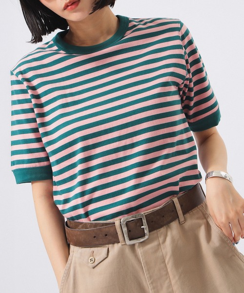 BEAMS BOY(ビームスボーイ)の「ボーダー バインダー ショートスリーブ Tシャツ(Tシャツ/カットソー・レディース・イエロー/パープル/グリーン/ブラック・1/2/3)」の1枚目の写真