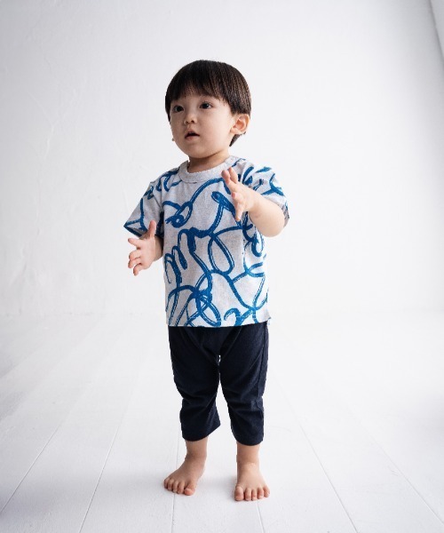 maarook(マルーク)の「ぐるぐるストロークPT天竺babyセット(ロンパース・キッズ・ブルー・90cm/80cm)」の1枚目の写真