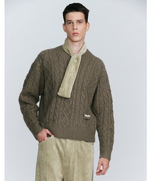 KID MOHAIR SIGNATURE V NECK (KHAKI) — детский мохеровый V-образный свитер (хаки)