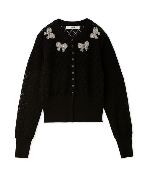FURFUR（ファーファー）の「リボンビーズ刺繍アイレットカーディガン（カーディガン/ボレロ・レディース・ブラック/ホワイト/ライム・F）」の2枚目の写真