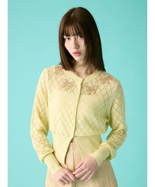 FURFUR（ファーファー）の「リボンビーズ刺繍アイレットカーディガン（カーディガン/ボレロ・レディース・ブラック/ホワイト/ライム・F）」の9枚目の写真