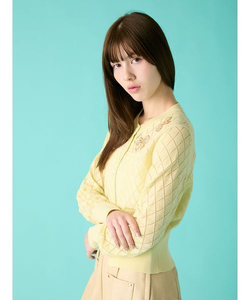 FURFUR（ファーファー）の「リボンビーズ刺繍アイレットカーディガン（カーディガン/ボレロ・レディース・ブラック/ホワイト/ライム・F）」の11枚目の写真