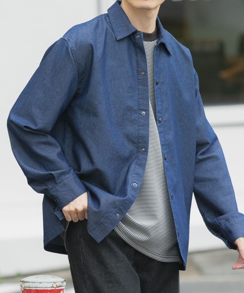 スナップボタンデニムレギュラーカラーシャツ（シャツ/ブラウス