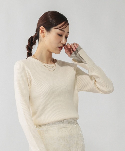 GLOBAL WORK（グローバルワーク）の「メルティ袖切り替えプルオーバー/638311（ニット/セーター・レディース・オフホワイト/ブラック/ダークブラウン/ライトグレー・MEDIUM/LARGE）」の19枚目の写真