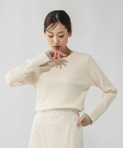 GLOBAL WORK（グローバルワーク）の「メルティ袖切り替えプルオーバー/638311（ニット/セーター・レディース・オフホワイト/ブラック/ダークブラウン/ライトグレー・MEDIUM/LARGE）」の20枚目の写真