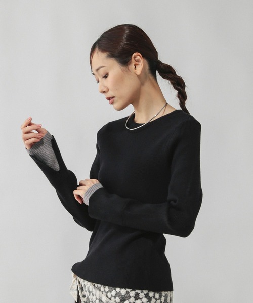 GLOBAL WORK（グローバルワーク）の「メルティ袖切り替えプルオーバー/638311（ニット/セーター・レディース・オフホワイト/ブラック/ダークブラウン/ライトグレー・MEDIUM/LARGE）」の16枚目の写真