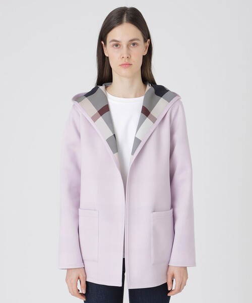 BLUE LABEL CRESTBRIDGE（ブルーレーベルクレストブリッジ）の「クレストブリッジチェックリバーシブルダンボールミディ丈コーディガン（その他アウター・レディース・パープル/ダークネイビー/ブラック・38）」の3枚目の写真