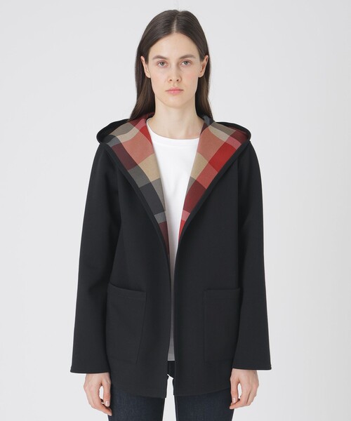 BLUE LABEL CRESTBRIDGE（ブルーレーベルクレストブリッジ）の「クレストブリッジチェックリバーシブルダンボールミディ丈コーディガン（その他アウター・レディース・パープル/ダークネイビー/ブラック・38）」の2枚目の写真