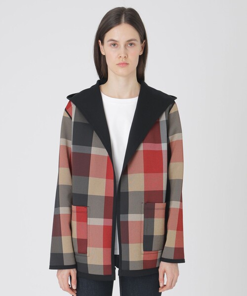 BLUE LABEL CRESTBRIDGE（ブルーレーベルクレストブリッジ）の「クレストブリッジチェックリバーシブルダンボールミディ丈コーディガン（その他アウター・レディース・パープル/ダークネイビー/ブラック・38）」の9枚目の写真