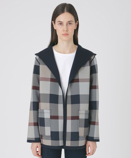 BLUE LABEL CRESTBRIDGE（ブルーレーベルクレストブリッジ）の「クレストブリッジチェックリバーシブルダンボールミディ丈コーディガン（その他アウター・レディース・パープル/ダークネイビー/ブラック・38）」の17枚目の写真