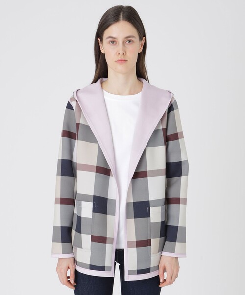 BLUE LABEL CRESTBRIDGE（ブルーレーベルクレストブリッジ）の「クレストブリッジチェックリバーシブルダンボールミディ丈コーディガン（その他アウター・レディース・パープル/ダークネイビー/ブラック・38）」の6枚目の写真