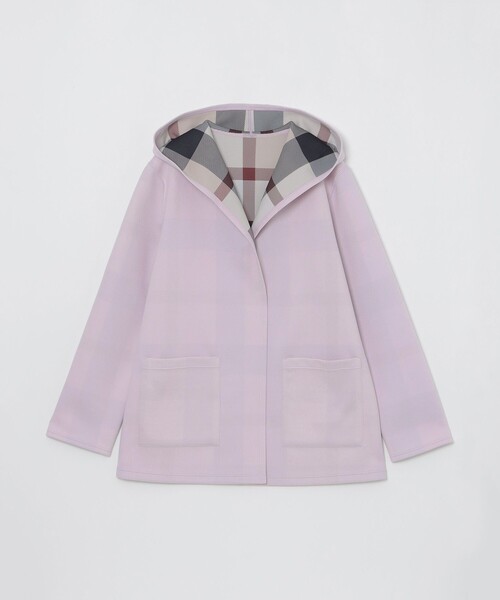 BLUE LABEL CRESTBRIDGE（ブルーレーベルクレストブリッジ）の「クレストブリッジチェックリバーシブルダンボールミディ丈コーディガン（その他アウター・レディース・パープル/ダークネイビー/ブラック・38）」の4枚目の写真