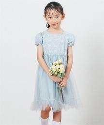 QUNTSTYLE（キュントスタイル）の「リボン刺繍チュール切替パフスリーブワンピース　(110～130cm)（ワンピース）」