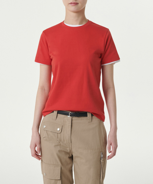 MUSINSA STANDARD WOMAN（ムシンサスタンダードウーマン）の「ウィメンズベーシッククルーネックTシャツ[レッド]（Tシャツ/カットソー・レディース・その他・MEDIUM/SMALL/X-SMALL/LARGE）」の5枚目の写真