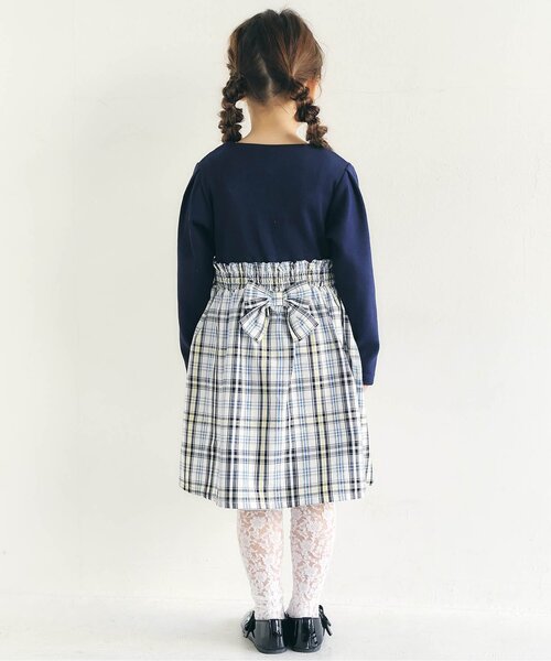 apres les cours（アプレレクール）の「フロントボタンドッキングワンピース_ジュニア対応（ワンピース・キッズ・ドット/チェック・140/130/120/110/100/90/80）」の4枚目の写真