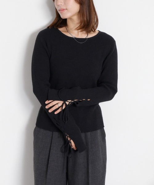 cepo（セポ）の「スリットレースアップニットソー（ニット/セーター・レディース・ブラック/グレー/オフホワイト・M）」の3枚目の写真