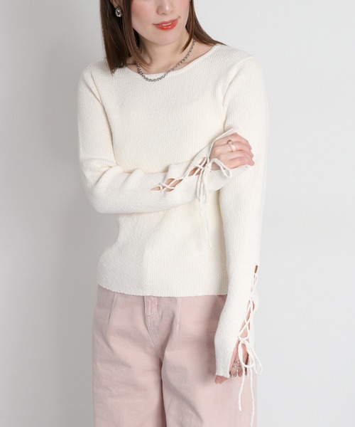 cepo（セポ）の「スリットレースアップニットソー（ニット/セーター・レディース・ブラック/グレー/オフホワイト・M）」の17枚目の写真