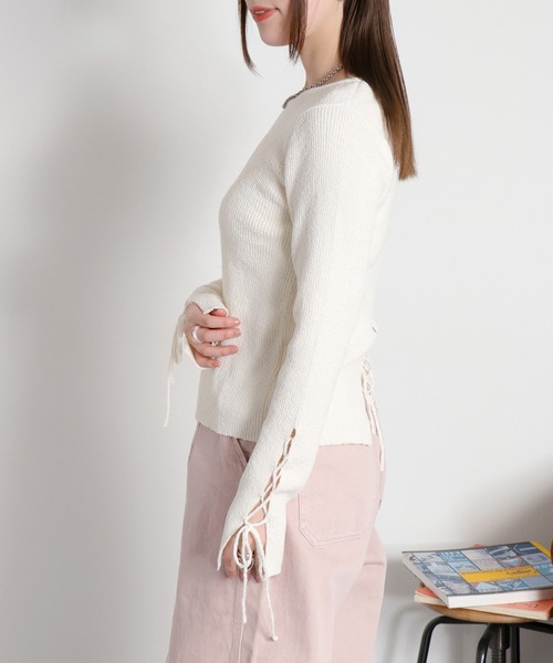 cepo（セポ）の「スリットレースアップニットソー（ニット/セーター・レディース・ブラック/グレー/オフホワイト・M）」の18枚目の写真