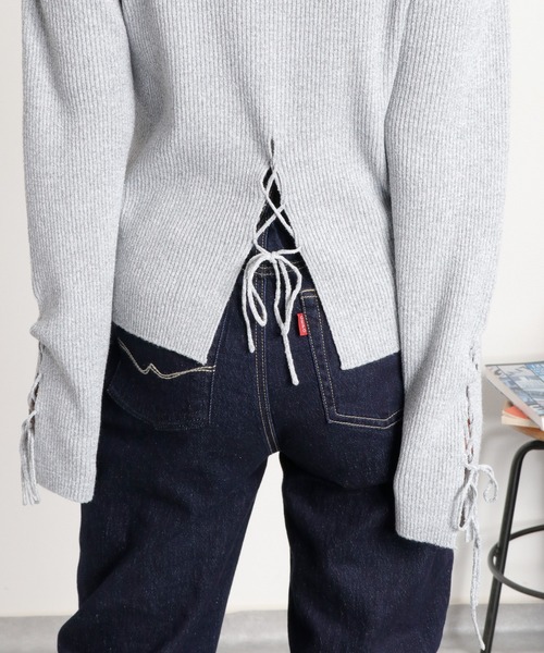 cepo（セポ）の「スリットレースアップニットソー（ニット/セーター・レディース・ブラック/グレー/オフホワイト・M）」の14枚目の写真