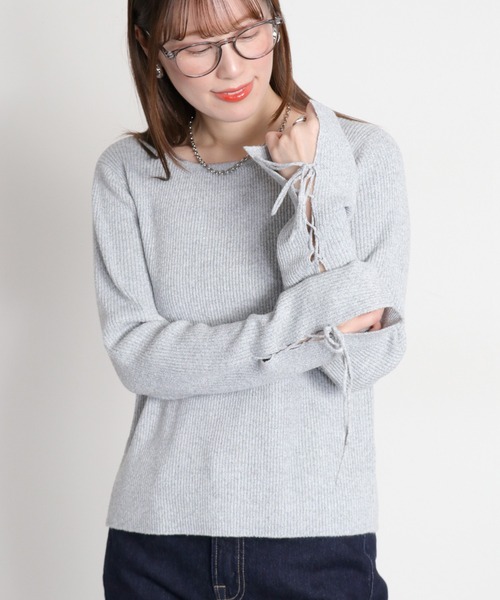 cepo（セポ）の「スリットレースアップニットソー（ニット/セーター・レディース・ブラック/グレー/オフホワイト・M）」の7枚目の写真