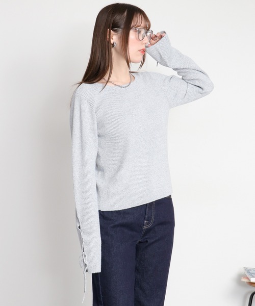 cepo（セポ）の「スリットレースアップニットソー（ニット/セーター・レディース・ブラック/グレー/オフホワイト・M）」の12枚目の写真