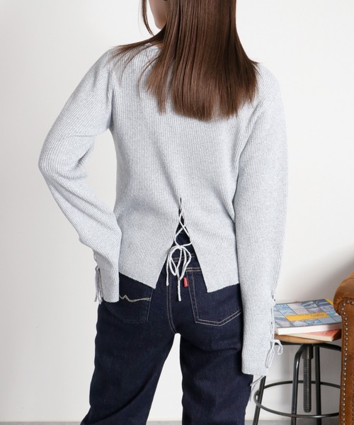 cepo（セポ）の「スリットレースアップニットソー（ニット/セーター・レディース・ブラック/グレー/オフホワイト・M）」の9枚目の写真