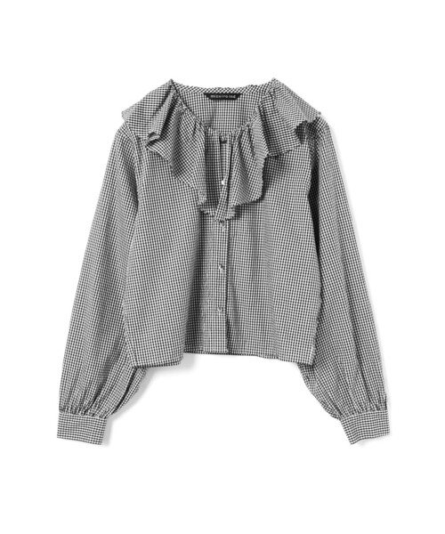 mizuiroind(ミズイロインド)の「mizuiro ind チェックフリルギャザーカラーシャツ(シャツ/ブラウス・レディース・グレー/ブラック/ブラック系その他・FREE)」の1枚目の写真