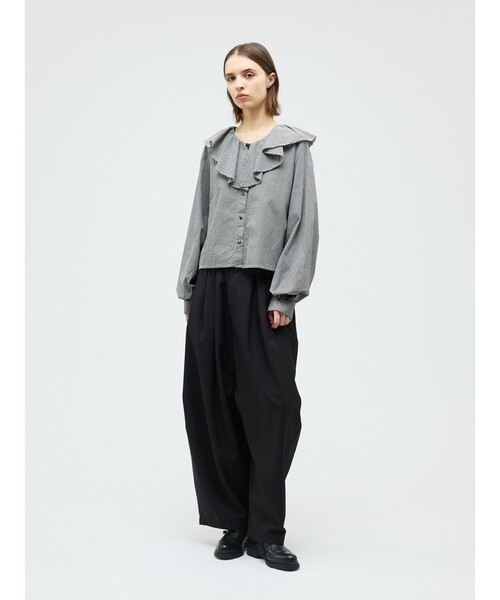mizuiroind(ミズイロインド)の「mizuiro ind チェックフリルギャザーカラーシャツ(シャツ/ブラウス・レディース・グレー/ブラック/ブラック系その他・FREE)」の11枚目の写真