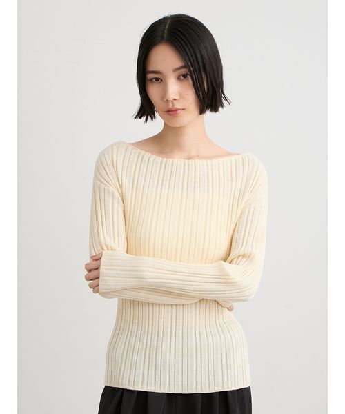 MIESROHE(ミースロエ)の「【洗える】シュリンクRIBニットトップス(ニット/セーター・レディース・ピンク/イエロー/ブルー・F)」の2枚目の写真