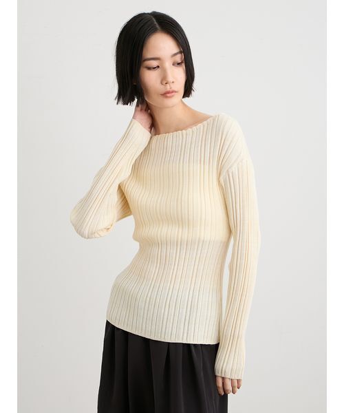 MIESROHE(ミースロエ)の「【洗える】シュリンクRIBニットトップス(ニット/セーター・レディース・ピンク/イエロー/ブルー・F)」の5枚目の写真