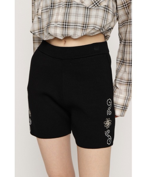 SLY（スライ）の「WESTERN STUDS KNIT S/PT ウエスタンスタッズニットショートパンツ 春服（スラックス・レディース・ブラック/ブラウン・FREE）」の3枚目の写真