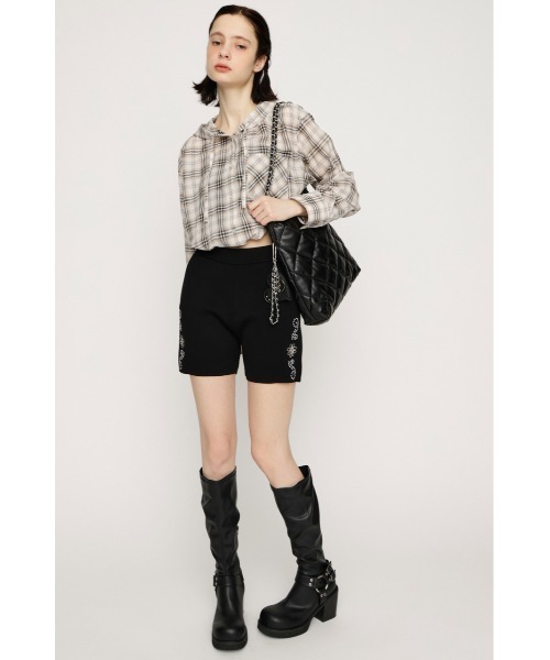SLY（スライ）の「WESTERN STUDS KNIT S/PT ウエスタンスタッズニットショートパンツ 春服（スラックス・レディース・ブラック/ブラウン・FREE）」の4枚目の写真