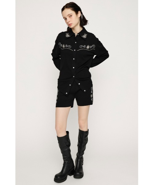 SLY（スライ）の「WESTERN STUDS KNIT S/PT ウエスタンスタッズニットショートパンツ 春服（スラックス・レディース・ブラック/ブラウン・FREE）」の5枚目の写真