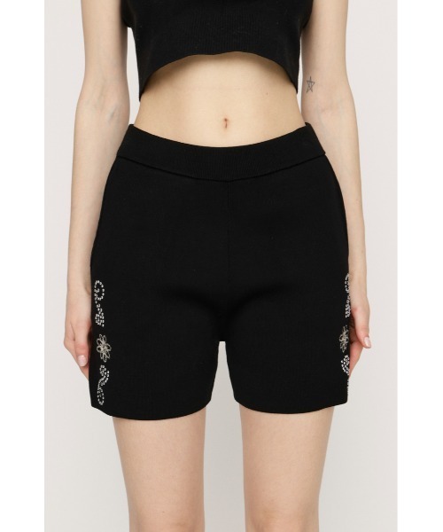 SLY（スライ）の「WESTERN STUDS KNIT S/PT ウエスタンスタッズニットショートパンツ 春服（スラックス・レディース・ブラック/ブラウン・FREE）」の6枚目の写真