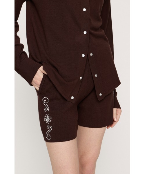 SLY（スライ）の「WESTERN STUDS KNIT S/PT ウエスタンスタッズニットショートパンツ 春服（スラックス・レディース・ブラック/ブラウン・FREE）」の7枚目の写真