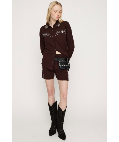 SLY（スライ）の「WESTERN STUDS KNIT S/PT ウエスタンスタッズニットショートパンツ 春服（スラックス・レディース・ブラック/ブラウン・FREE）」の8枚目の写真